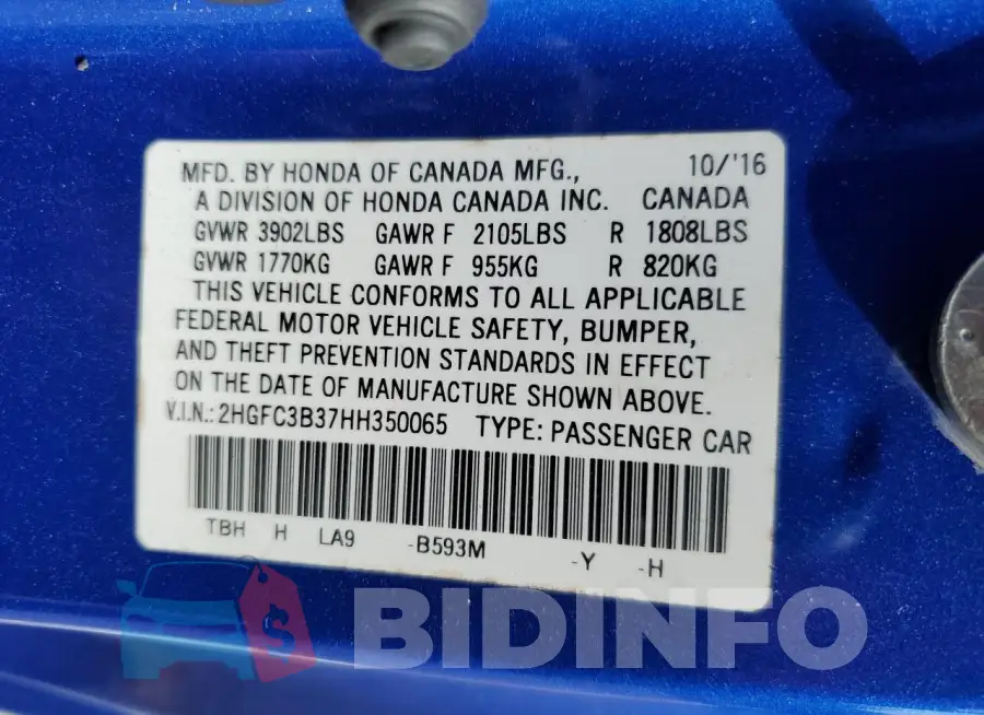 2HGFC3B37HH350065 Photo# 12