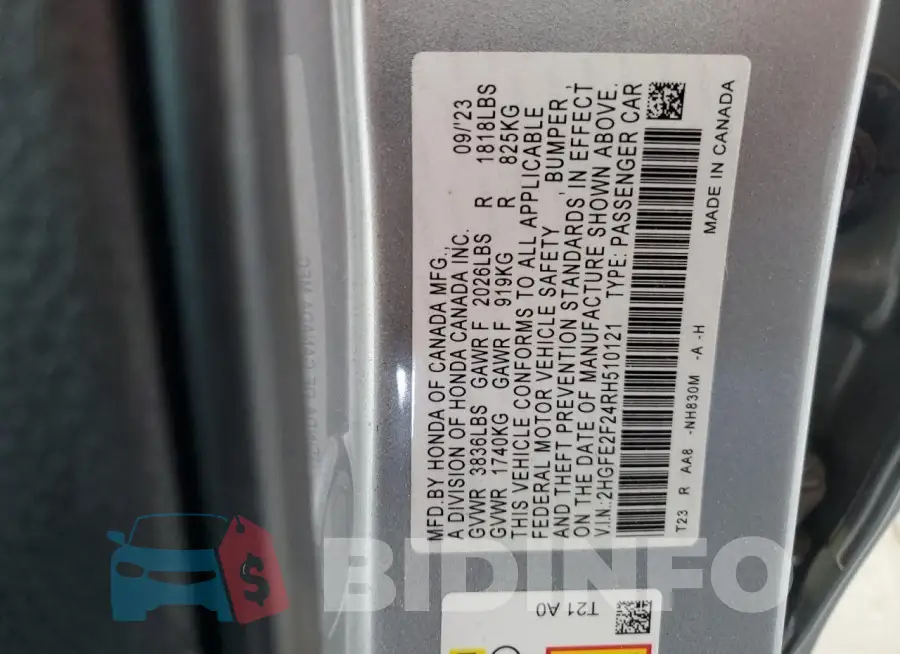 2HGFE2F24RH510121 Photo# 13