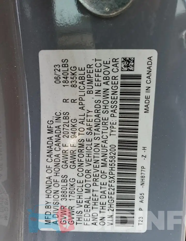 2HGFE2F5XPH558200 Photo# 13