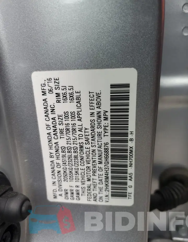 2HKRM4H37GH668876 Photo# 13