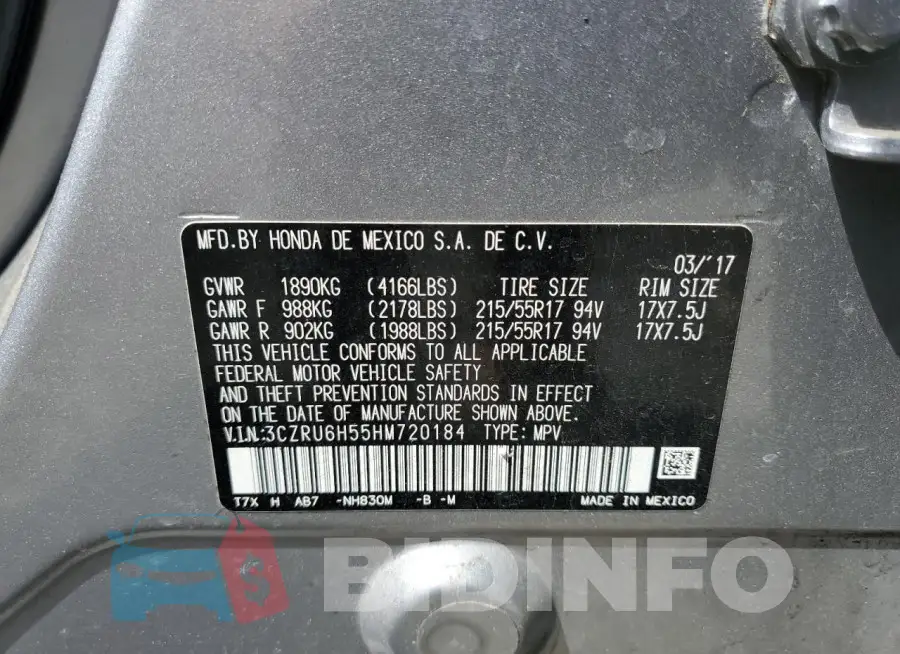 3CZRU6H55HM720184 Photo# 14