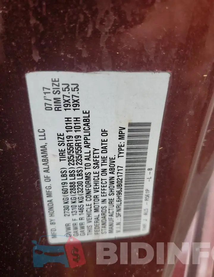 5FNRL6H96JB021717 Photo# 13