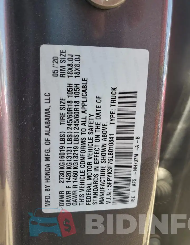 5FPYK3F76LB010841 Photo# 12