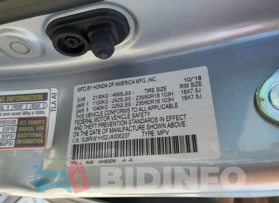 5J6RW1H52JA006237 Photo# 13