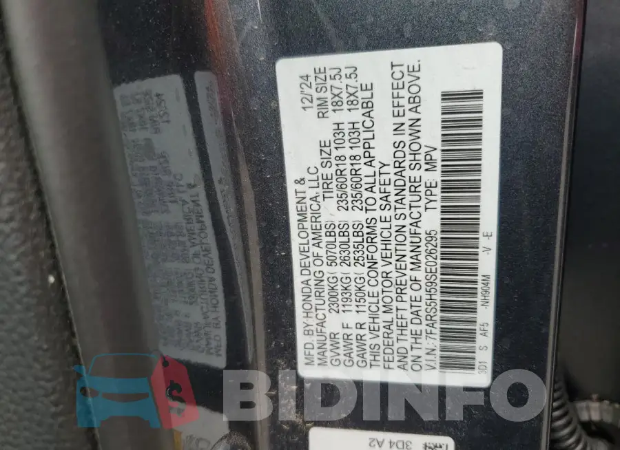 7FARS5H59SE026295 Photo# 13