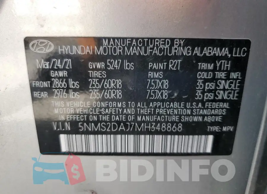 5NMS2DAJ7MH348868 Photo# 13