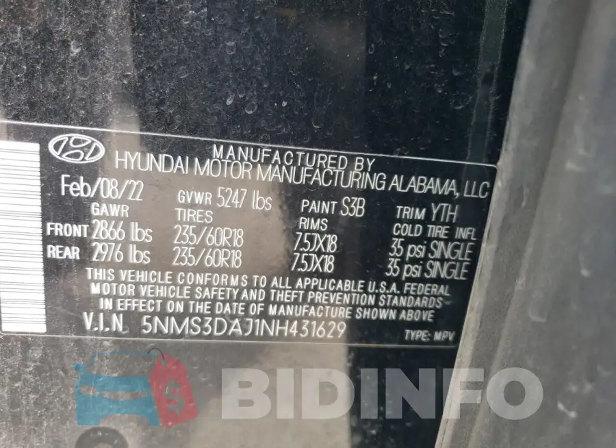 5NMS3DAJ1NH431629 Photo# 14