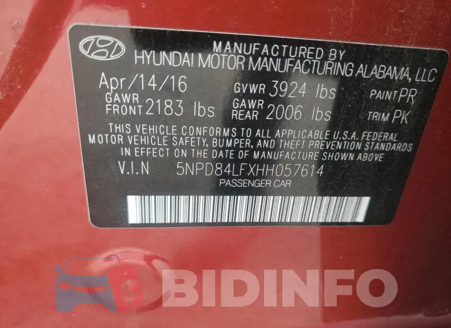 5NPD84LFXHH057614 Photo# 12