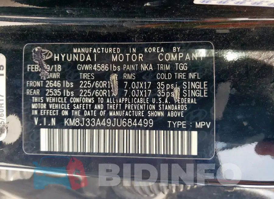 KM8J33A49JU684499 Photo# 12