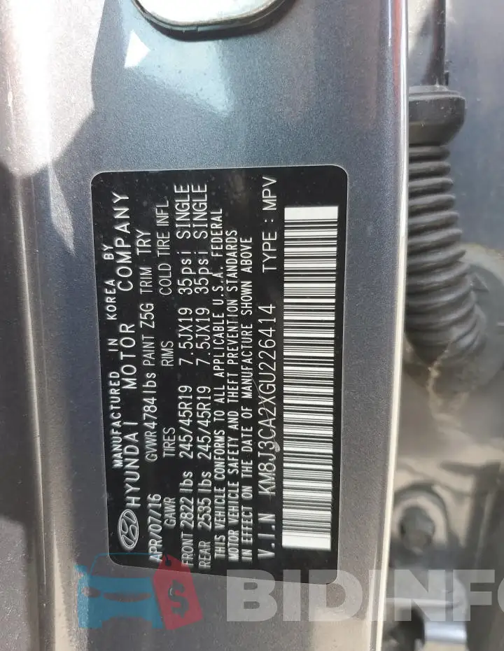 KM8J3CA2XGU226414 Photo# 13