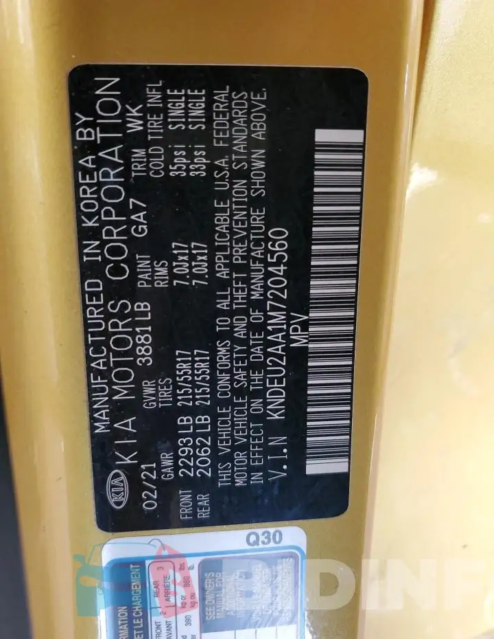 KNDEU2AA1M7204560 Photo# 14
