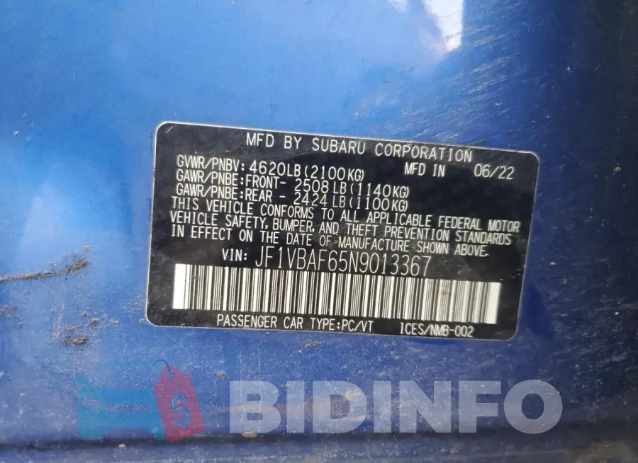 JF1VBAF65N9013367 Photo# 12