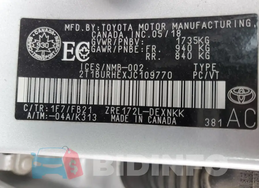 2T1BURHEXJC109770 Photo# 12