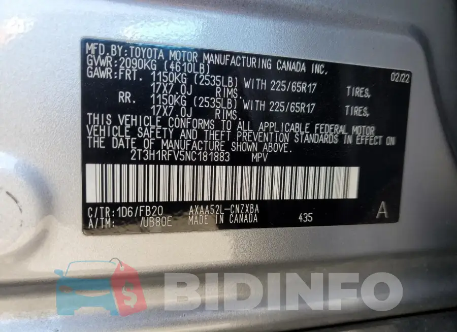 2T3H1RFV5NC181883 Photo# 13