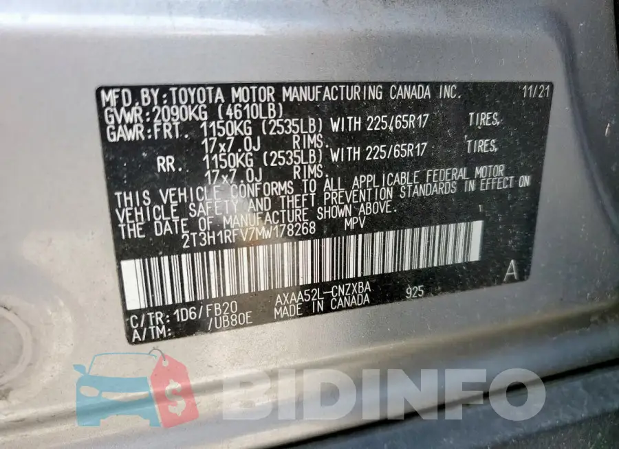 2T3H1RFV7MW178268 Photo# 13