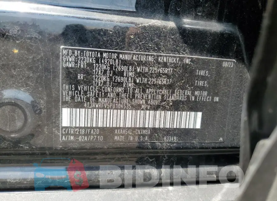4T3RWRFV5PU104535 Photo# 13