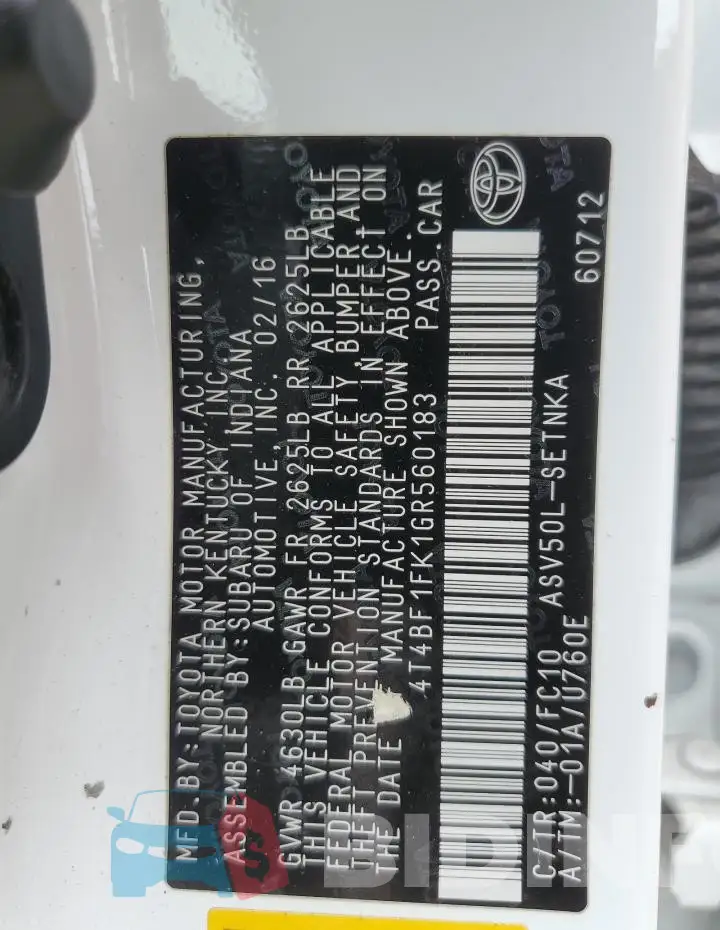 4T4BF1FK1GR560183 Photo# 12