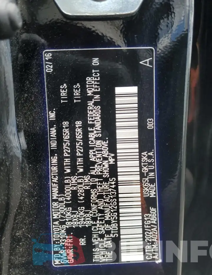5TDBY5G12GS137445 Photo# 13