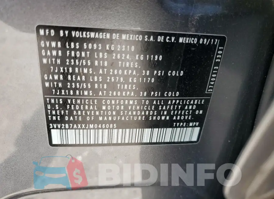 3VV2B7AXXJM046085 Photo# 13