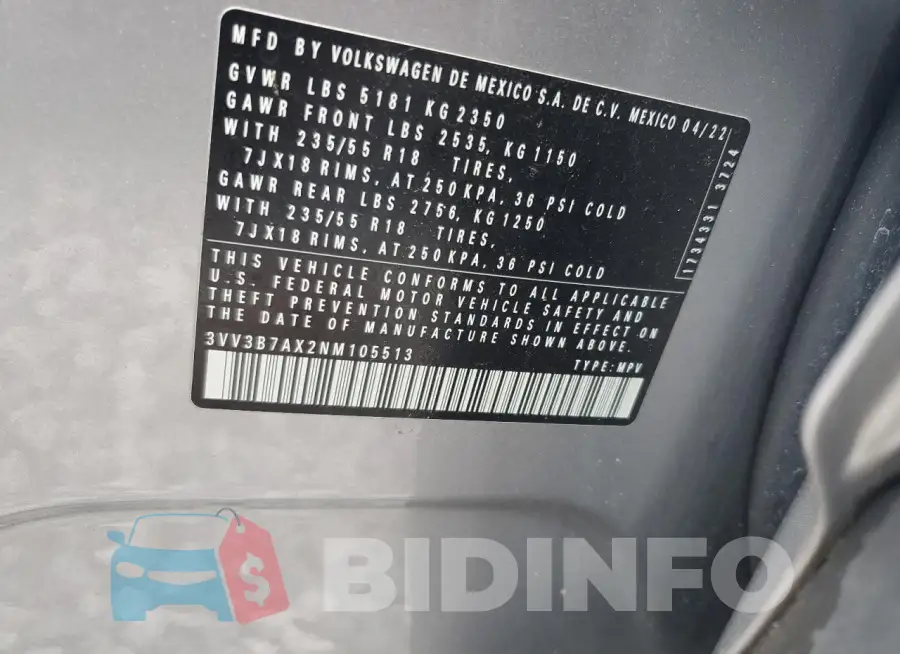 3VV3B7AX2NM105513 Photo# 12