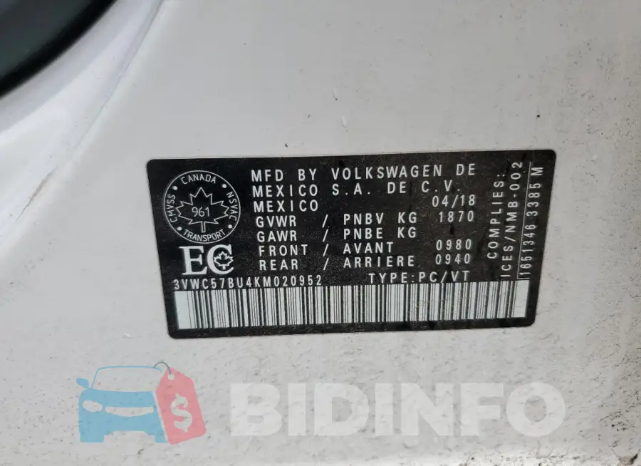 3VWC57BU4KM020952 Photo# 13