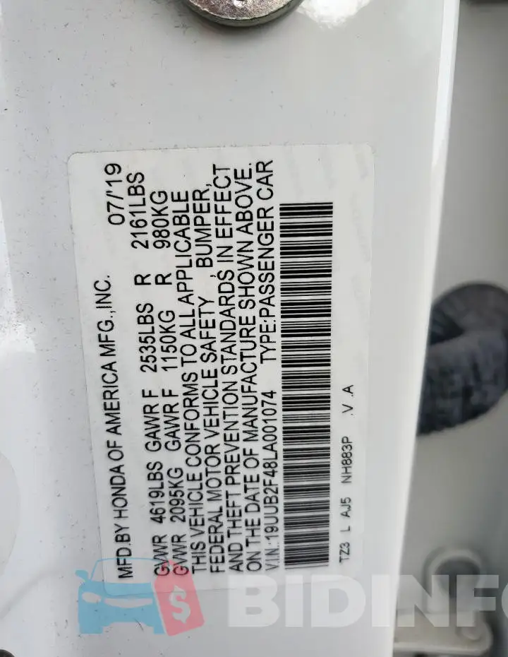 19UUB2F48LA001074 Photo# 12