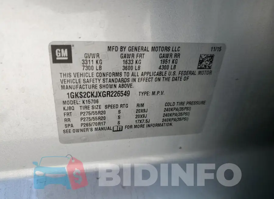 1GKS2CKJXGR226549 Photo# 13
