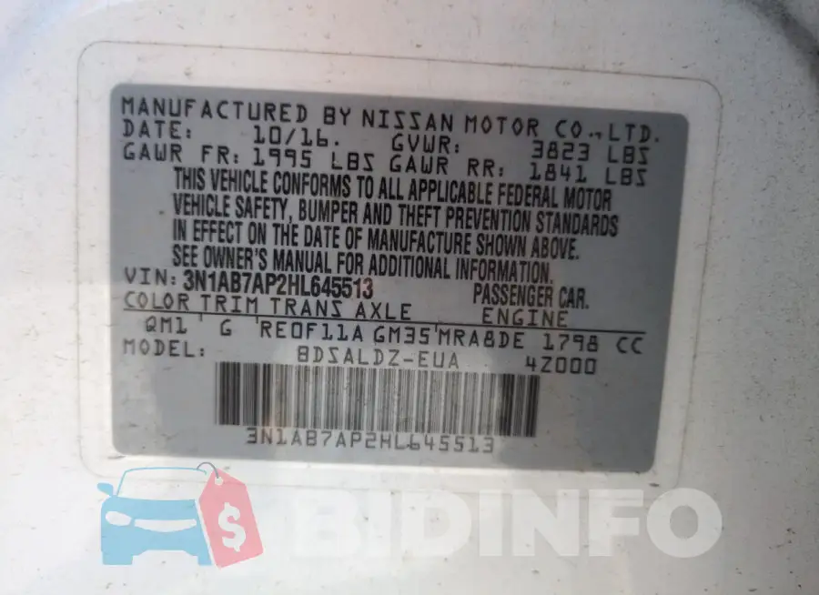 3N1AB7AP2HL645513 Photo# 13