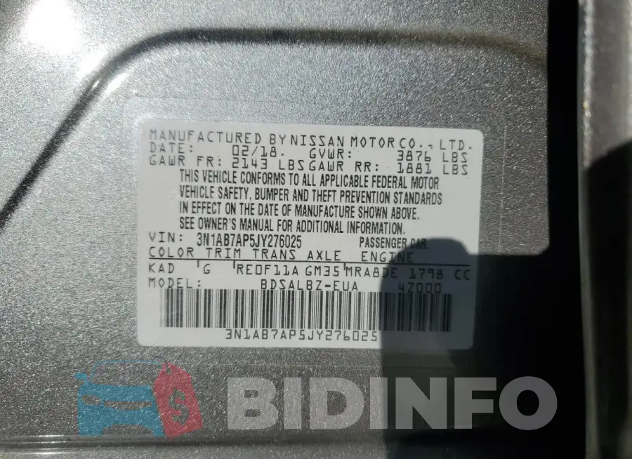 3N1AB7AP5JY276025 Photo# 12