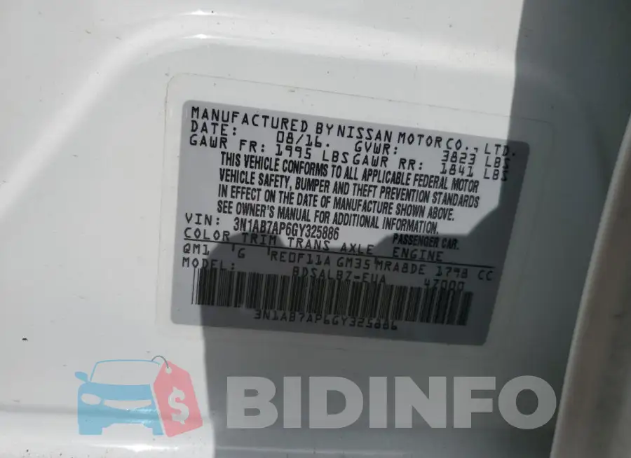 3N1AB7AP6GY325886 Photo# 12