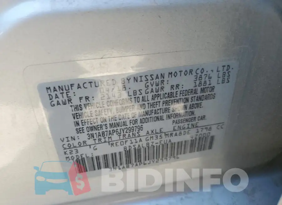 3N1AB7AP6JY299796 Photo# 13