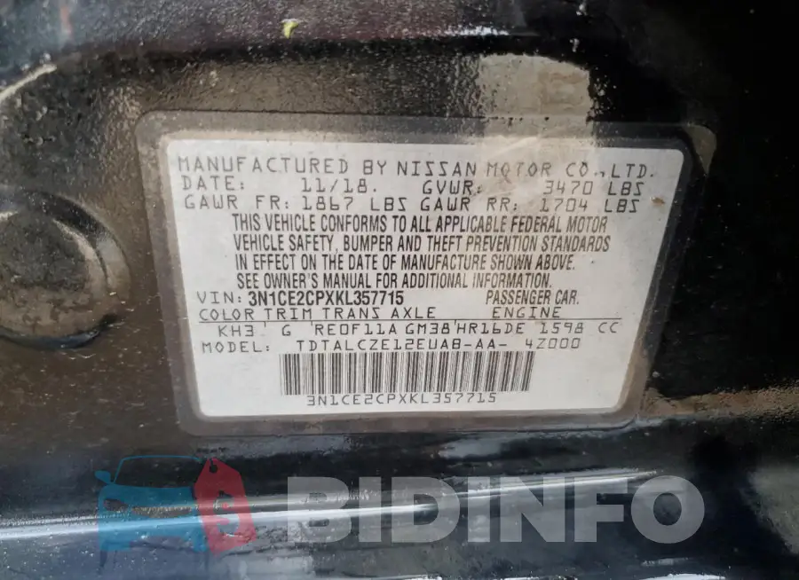 3N1CE2CPXKL357715 Photo# 13