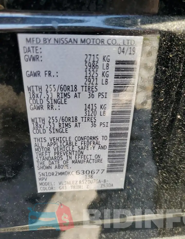 5N1DR2MM0KC630677 Photo# 14
