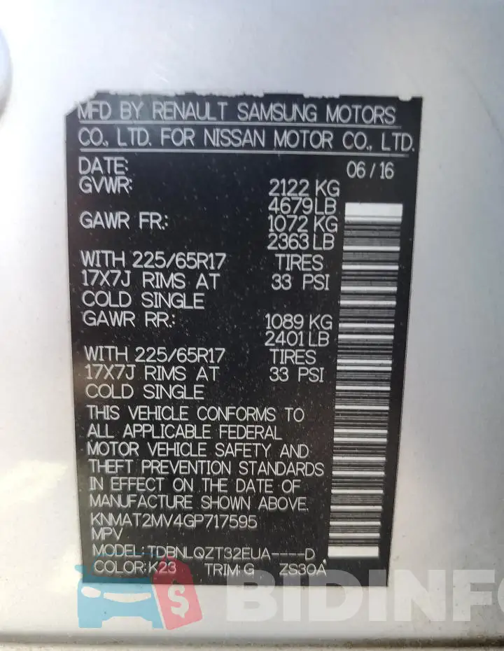 KNMAT2MV4GP717595 Photo# 14