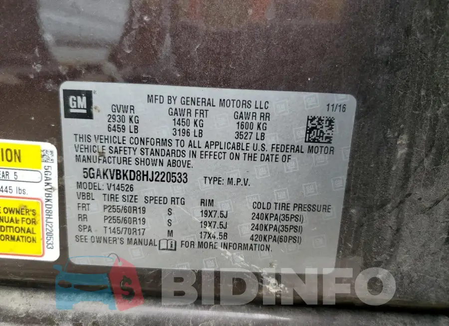 5GAKVBKD8HJ220533 Photo# 13