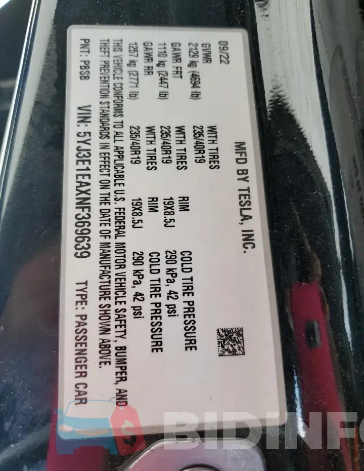 5YJ3E1EAXNF369639 Photo# 12