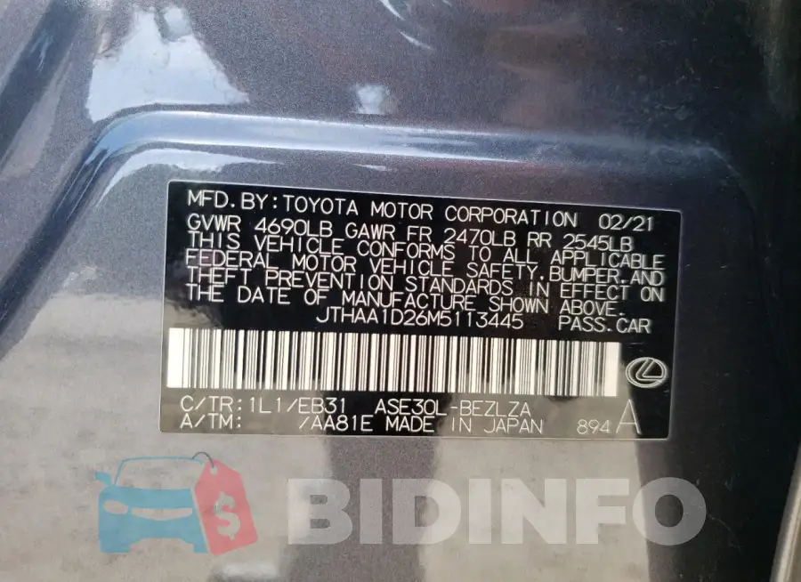 JTHAA1D26M5113445 Photo# 13