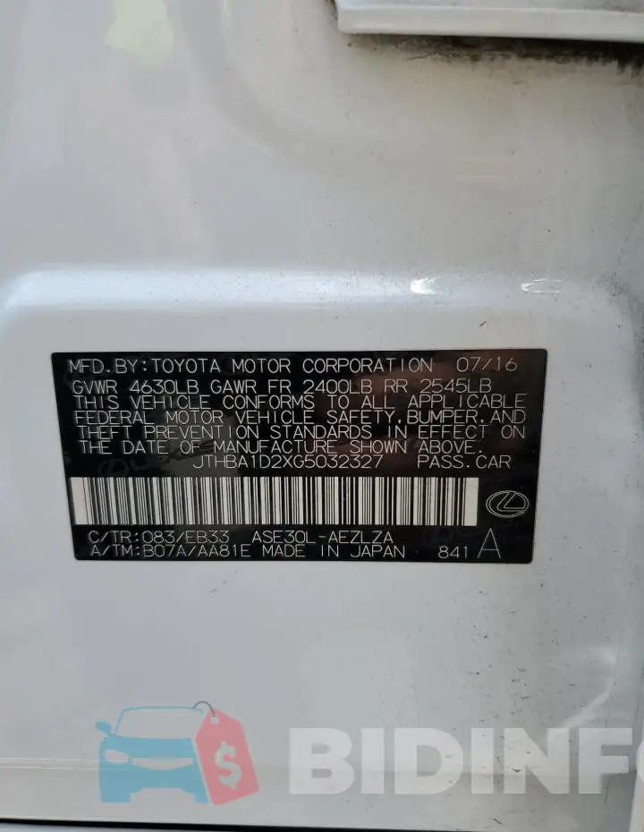 JTHBA1D2XG5032327 Photo# 12