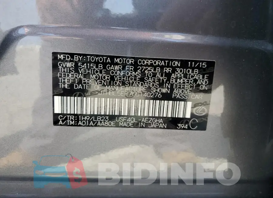 JTHBL5EF7G5140276 Photo# 13