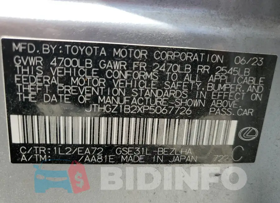 JTHGZ1B2XP5067726 Photo# 13