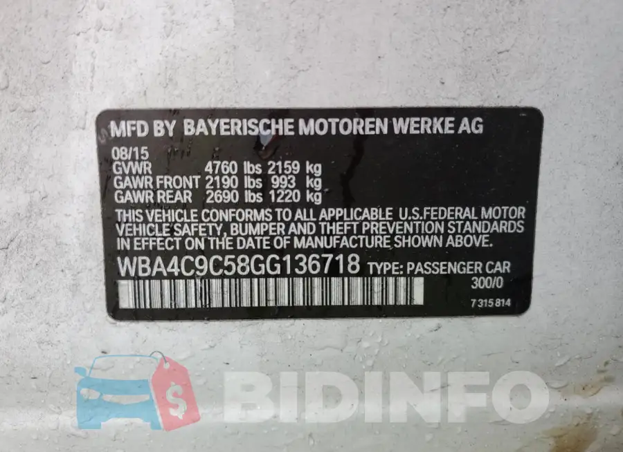 WBA4C9C58GG136718 Photo# 12