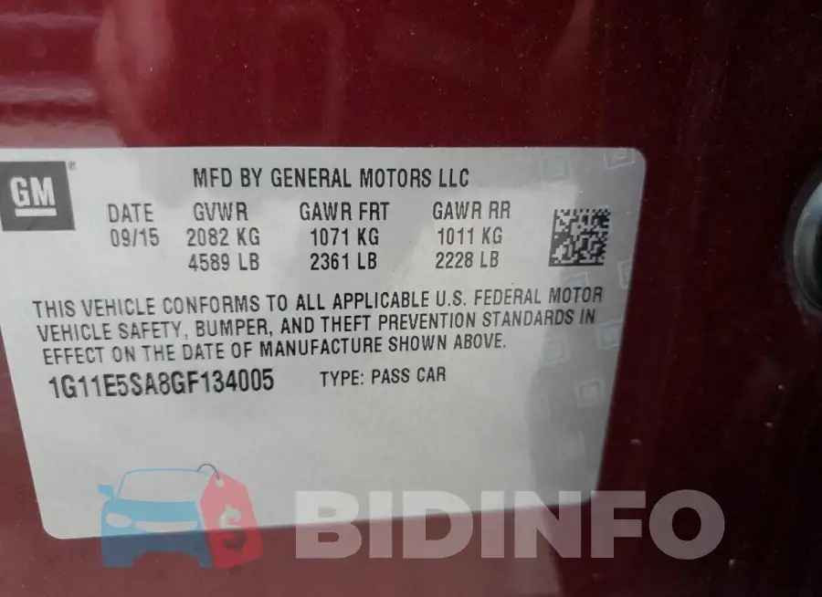 1G11E5SA8GF134005 Photo# 13