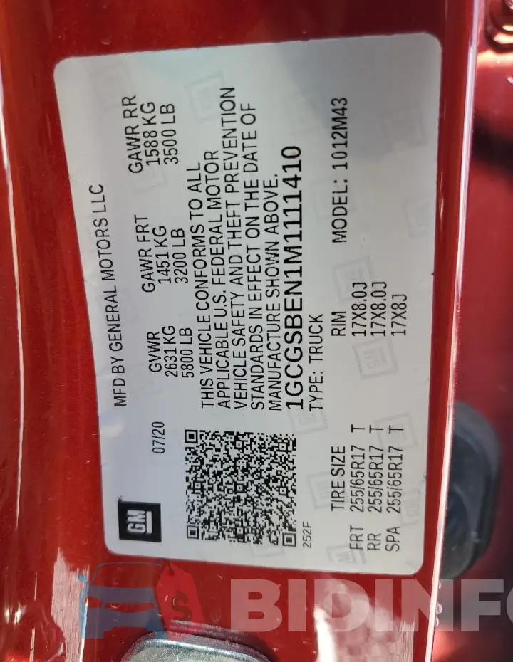 1GCGSBEN1M1111410 Photo# 12