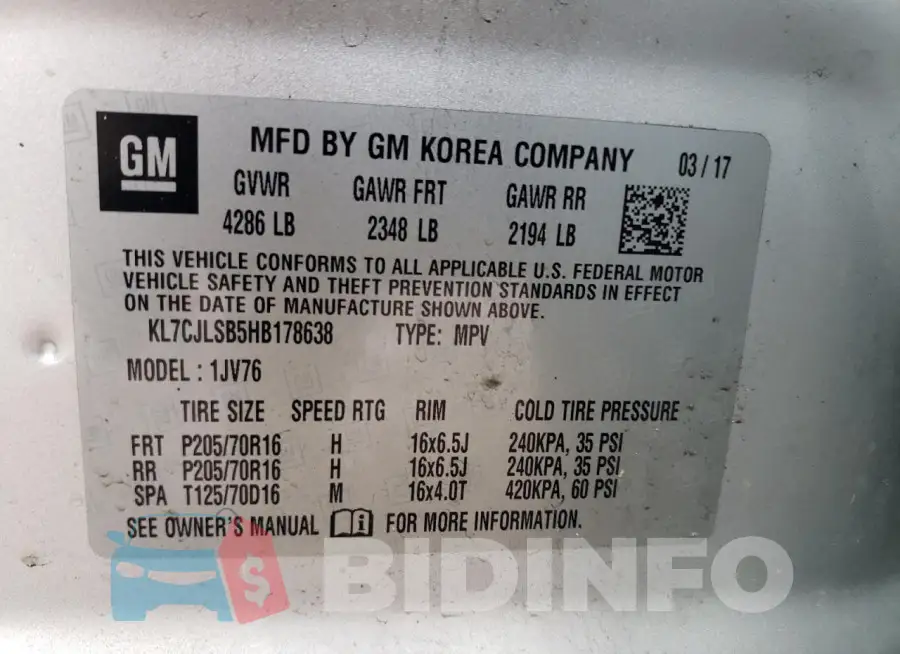KL7CJLSB5HB178638 Photo# 12