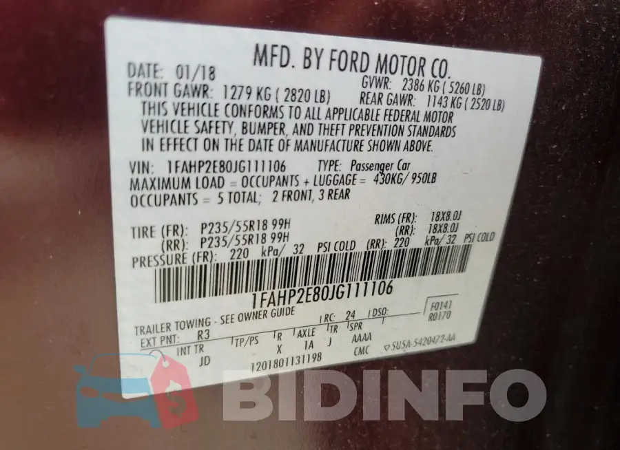 1FAHP2E80JG111106 Photo# 12