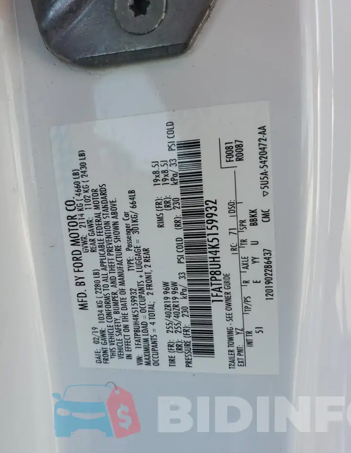 1FATP8UH4K5159932 Photo# 12