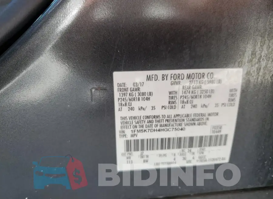 1FM5K7DH4HGC75040 Photo# 13