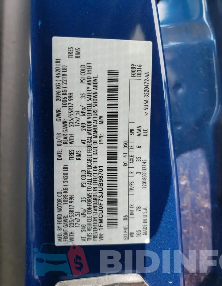 1FMCU0F73JUB98701 Photo# 12