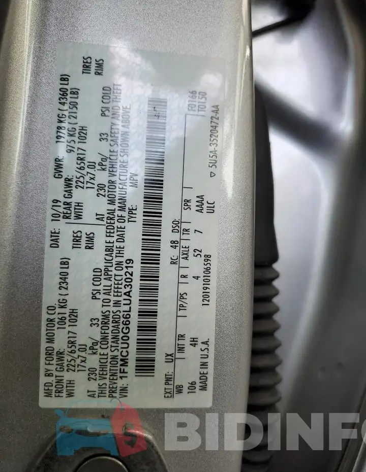 1FMCU0G66LUA30219 Photo# 12