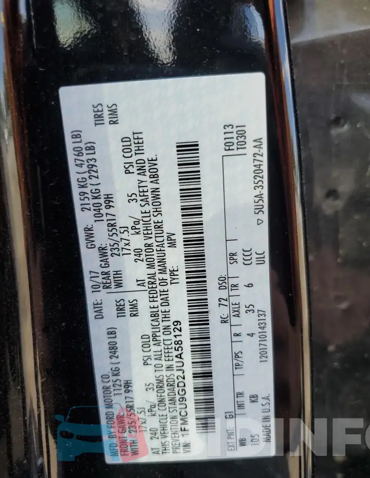 1FMCU9GD2JUA58129 Photo# 14